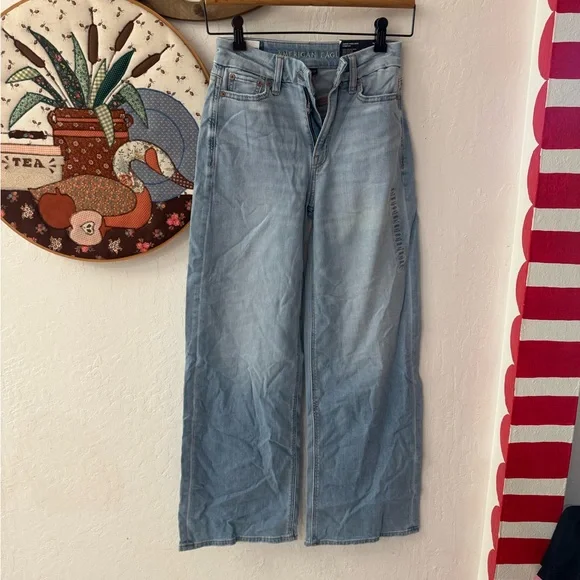 American Eagle 000 curvy dreamy drape wide leg jeans NWT FLAW - Picture 2 of 7